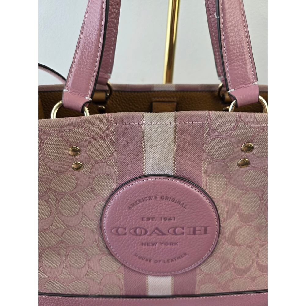 Coach Dempsey Tote 22 Signature Canvas Pink Varsity Stripe C8417 Crossbody Bag - Picture 2 of 11